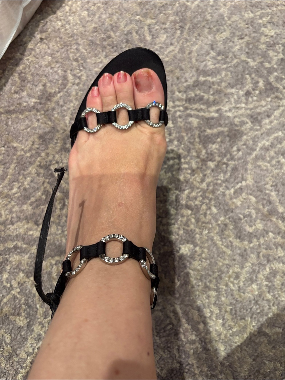Enzo Angiolini Black Crystal-Link Ankle-Strap Sandal